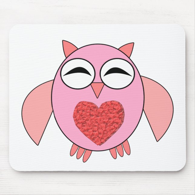 Rosa Kärlek Heart Uggla Mousepad Musmatta (Framsidan)