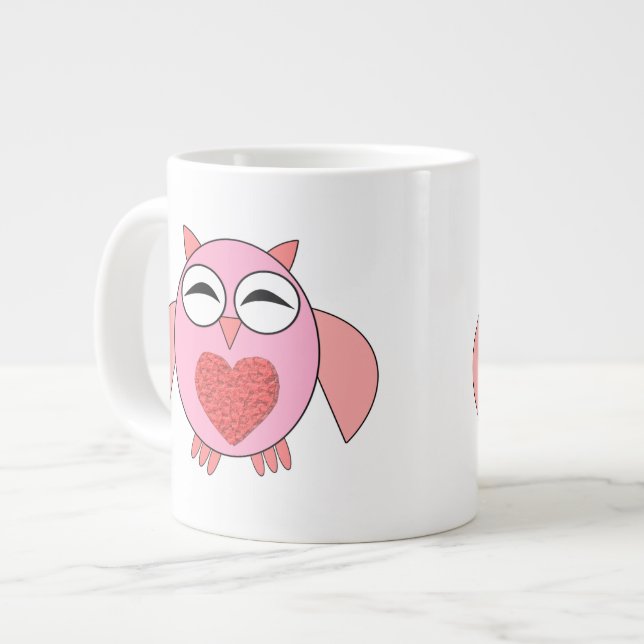 Rosa Kärlek Heart Uggla Mugg Jumbo Mugg (Framsida vänster)