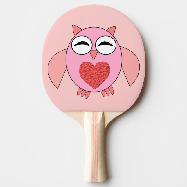 Rosa Kärlek Heart Uggla Ping Pong Paddle Pingisracket (Framsidan)