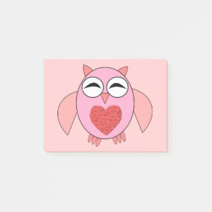 Rosa Kärlek Heart Uggla Post noterar Pad Post-it Block