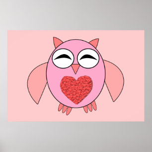 Rosa Kärlek Heart Uggla Poster