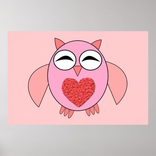 Rosa Kärlek Heart Uggla Poster (Framsidan)
