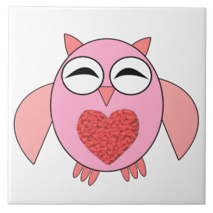 Rosa Kärlek Heart Uggla Tile Kakelplatta