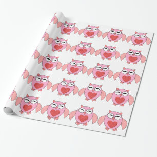 Rosa Kärlek Heart Uggla Wrapping Papper Presentpapper