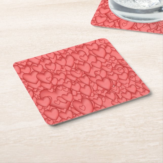 Rosa Kärlek Hearts Decorative Underlägg Papper Kvadrat (Vinklad)