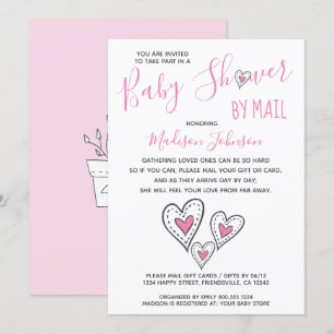 Rosa Kärlek Hearts Girl Baby Shower by Mail Inbjudningar