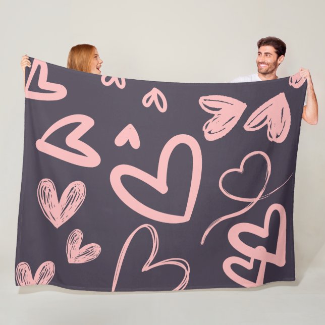 Rosa Kärlek Hearts Valentines day Cute Mysigt Fleecefilt (På plats)