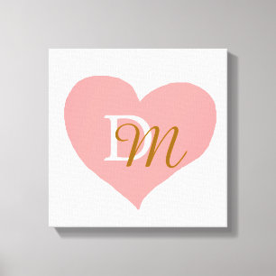 rosa-kärlek-hjärta, monogrammat canvastryck
