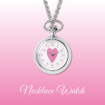 Rosa kärlek hjärta Necklace Watch Armbandsur<br><div class="desc">Necklace Watch-gåva. Med rosa kärlek hjärta och klocknummer på vit bakgrund.</div>