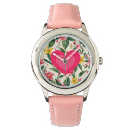 Rosa kärlek hjärta och blommor mönster armbandsur