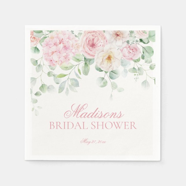 Rosa kärlek i blom Bröllopsdusch med Hydrangea Pappersservett (Framsidan)