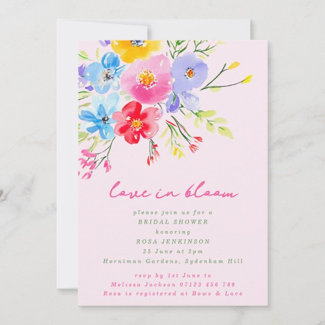 Rosa Kärlek i Bloom Bold Blommigt Möhippa Inbjudningar (Framsida)