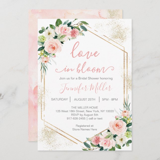  Rosa Kärlek i Möhippa för Blommigt i bloomer Inbjudningar (Fram/baksida)