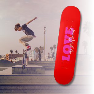 Rosa KÄRLEK (lägg till texten) Neon Red Valentine Mini Skateboard Bräda 18,5 Cm