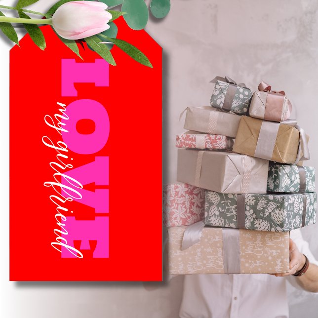 Rosa KÄRLEK (lägg till texten) Neon Red Valentine  Presentetikett (Skapare uppladdad)