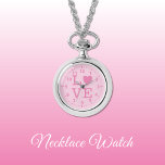 Rosa Kärlek Necklace Watch Armbandsur<br><div class="desc">Necklace Watch-gåva. Med ord "kärlek" och en hjärtform som ersätter brev O.-Mörken och ljusa rosa.</div>
