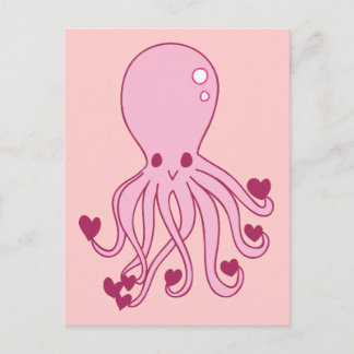 Rosa Kärlek Octopus Vykort
