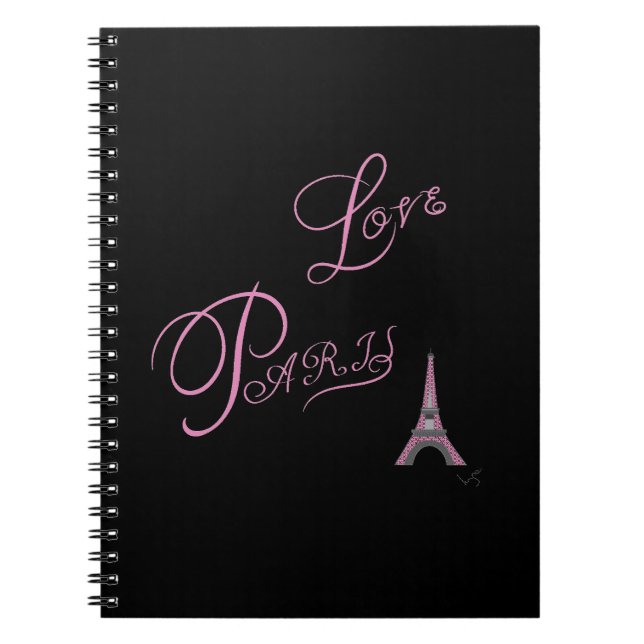 Rosa-Kärlek-Paris-Eiffel-Torn-Unik Anteckningsbok Med Spiral (Framsidan)