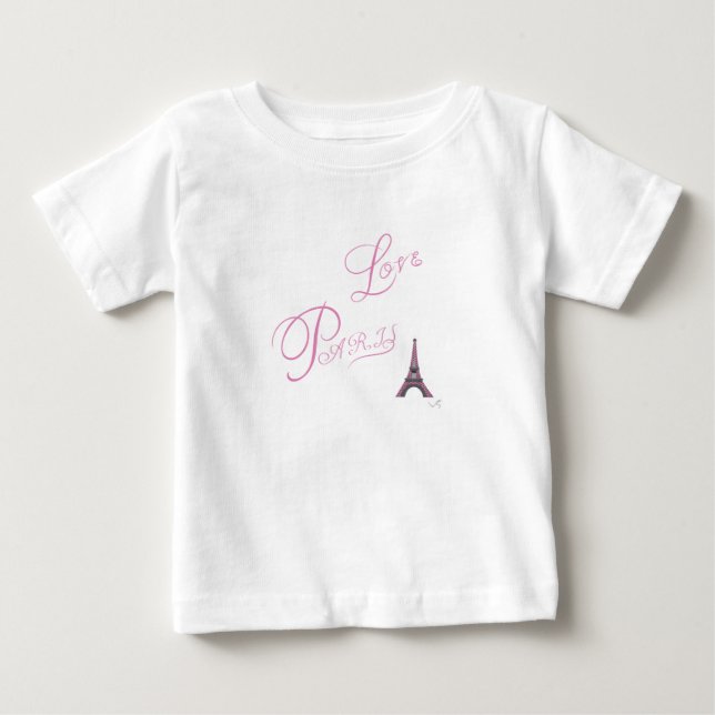 Rosa-Kärlek-Paris-Eiffel-Torn-Unik Baby T Shirt (Framsida)