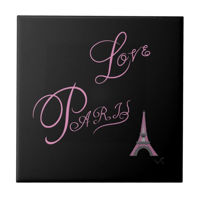 Rosa-Kärlek-Paris-Eiffel-Torn-Unik Kakelplatta (Framsidan)
