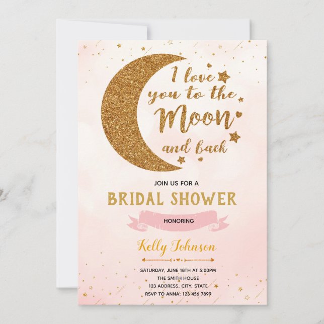 Rosa kärlek till temainbjudan till måne inbjudningar (Framsida)