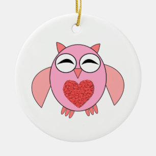Rosa kärlekshjärta uggla ornament