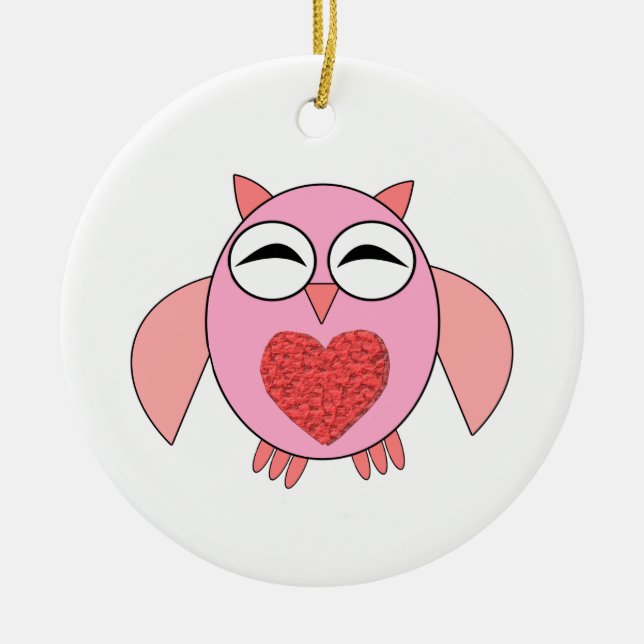 Rosa kärlekshjärta uggla ornament (Framsidan)