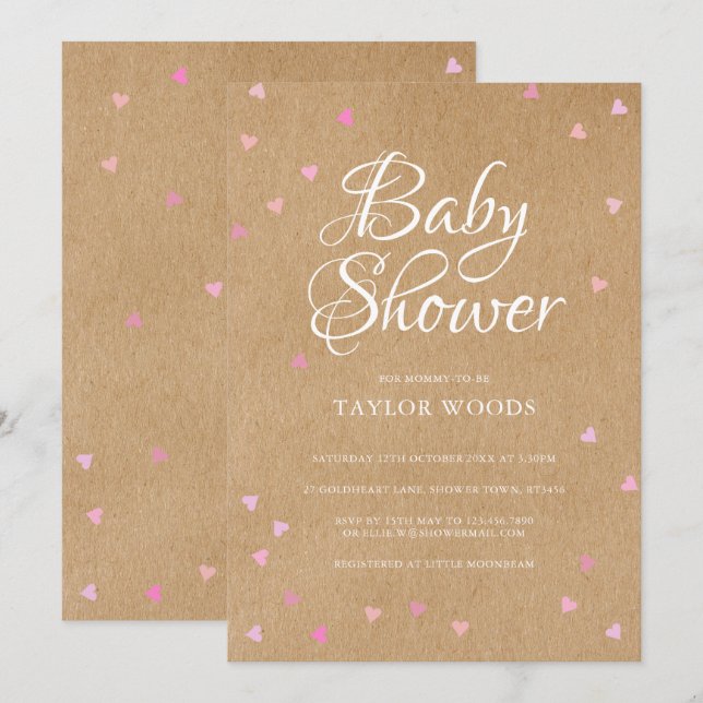Rosa kärlekshjärtan Baby Shower / Strö Bröllop Rus Inbjudningar (Fram/baksida)