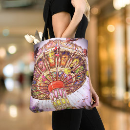 Rosa karnevalssvinggande åktur foto djärv vintage  tygkasse