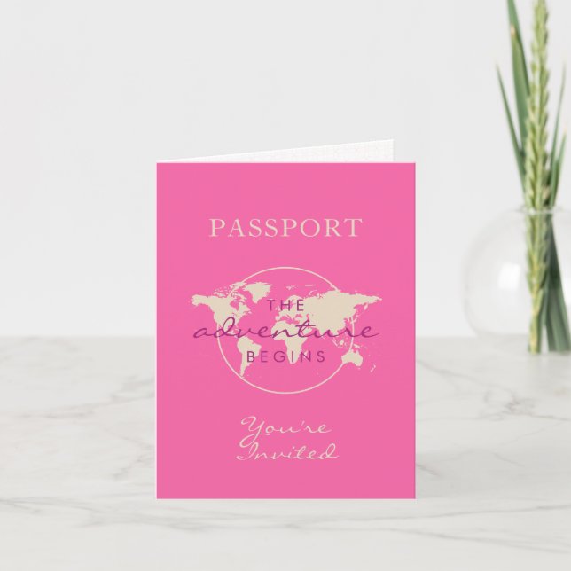 Rosa Kartäventyr Baby Shower Pass Fotvikning Inbjudan (Framsida)