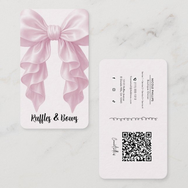 Rosa kaskad kråselegant posh boutique QR Visitkort (Fram/baksida)