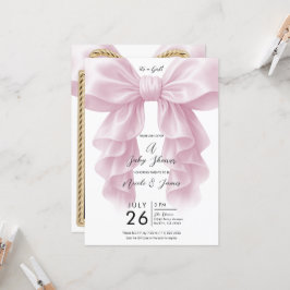 Rosa kaskad veckad rosett elegant baby shower inbjudningar