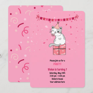 Rosa katt barnkalas inbjudningar