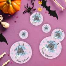 Rosa Katt i Pumpkin Skull Candy corn Halloween