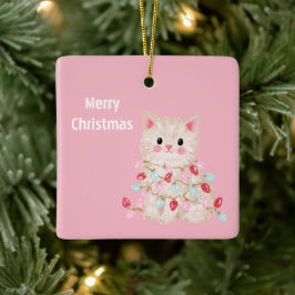 Rosa katt julbelysning julgransprydnad keramik