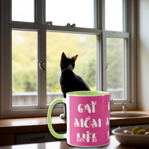 Rosa Katt Mamma Liv Söt Typografi Mors Dag Mugg