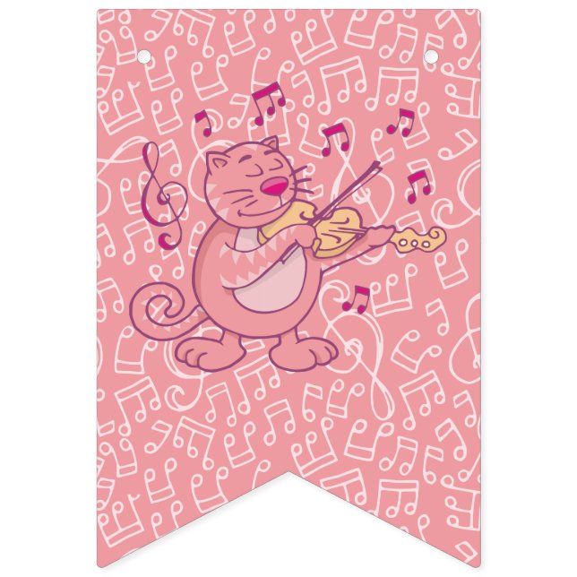 Rosa Katt med Violin Bunting Flaggor (Första flaggan)