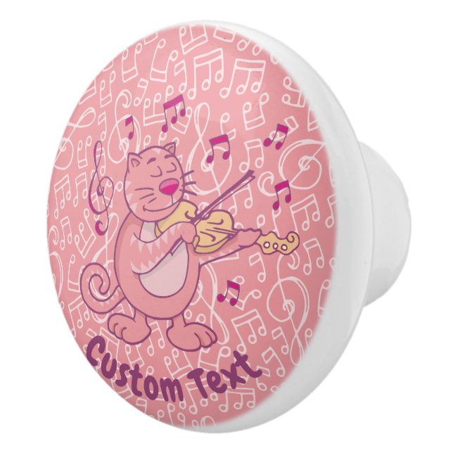 Rosa Katt med Violin Ceramic Knob Knopp (Höger)