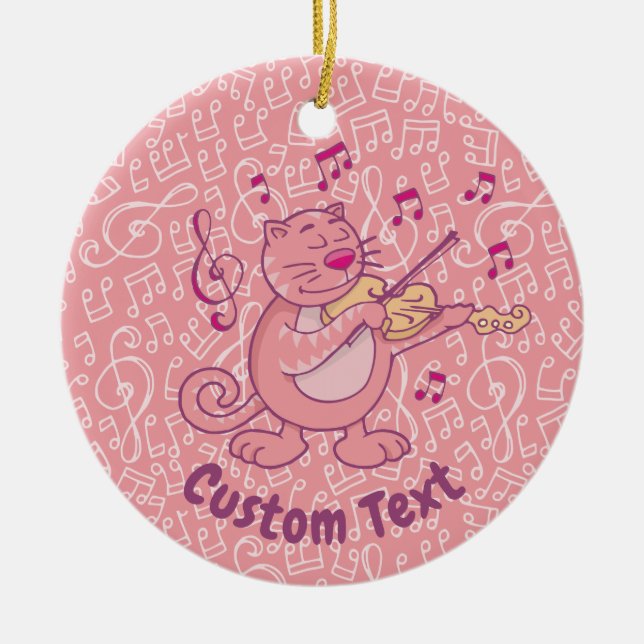 Rosa Katt med Violin Ceramic Ornament (Framsidan)