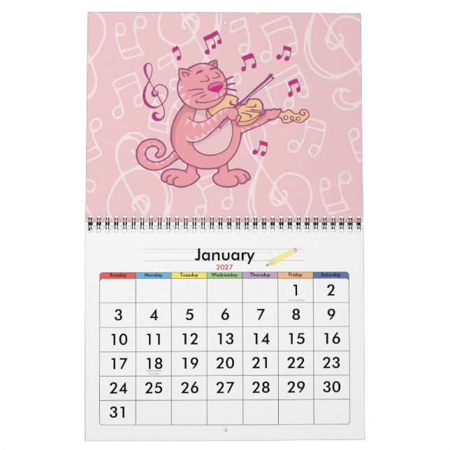Rosa katt med violin kalender (Jan 2027)