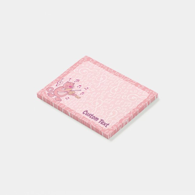 Rosa Katt med Violin Postit Notes Post-it Block (Vinklad)