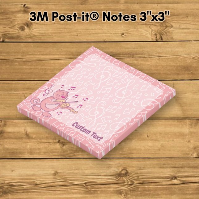 Rosa katt med violinnoter post-it block (Skapare uppladdad)