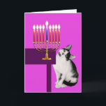 Rosa katt- och menoraHanukkah kort<br><div class="desc">Om du vet en liten flicka som älskar katter,  är detta ett perfekt Hanukkah kort för henne.</div>