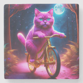 Rosa katt på en gyllene cykel landskapsstig stenunderlägg