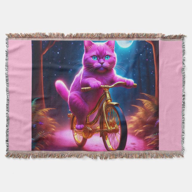 Rosa Katt på en gyllene cykellscena Väg Filt (Framsidan)