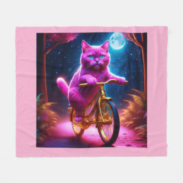 Rosa Katt på en gyllene cykellscena Väg Fleecefilt