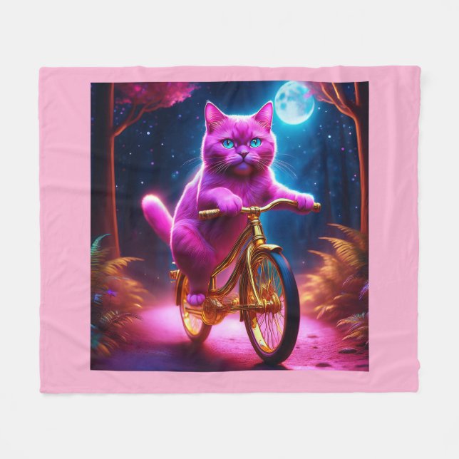 Rosa Katt på en gyllene cykellscena Väg Fleecefilt (Framsidan (Horisontell))