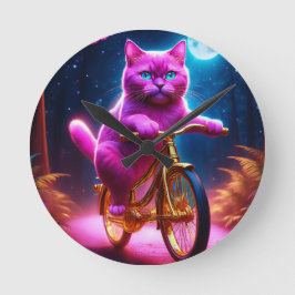Rosa Katt på en gyllene cykellscena Väg Rund Klocka
