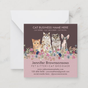 Rosa Katt Sittande Groomer Husdjurbutik Service Anteckningskort