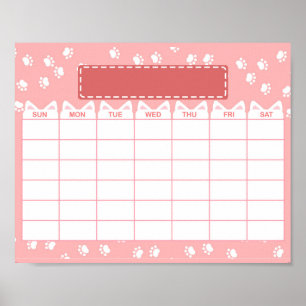 Rosa katt tema tom månadskalender poster